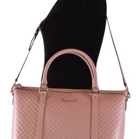 Gucci Guccissima Zip Top Handbag Purse Pink Gg Leather Shoulder Bag - Picture 14 of 16